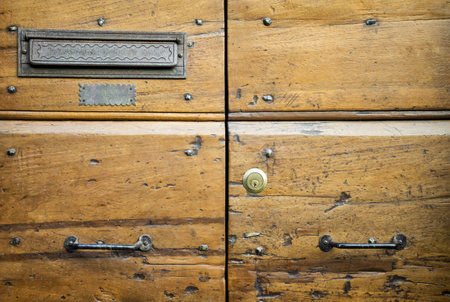 Details of an ancient Italian door in Florence, Italy.