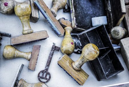 Old wooden rubber stamps.の写真素材