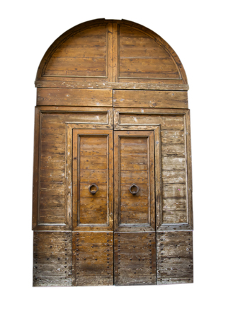 Italian architecture detail. Old medieval style front door in Florence, Italy. Isolated on white backgroundの写真素材