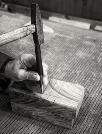 Carpenter workplace- Manuals works on wood, (antique effect, sepia)