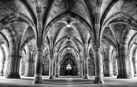 Spectacular architecture inside the main building University of Glasgow, Scotland, UK. Black and whiteのeditorial素材