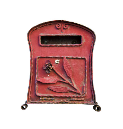 Red mailbox, vintage style, isolated on white background. Clipping path included.の写真素材