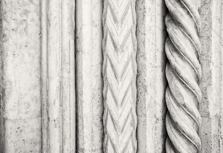 Stone carved decorations, neo-gothic style, antique effect (sepia).