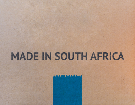 MADE IN SOUTH AFRICA written on brown cardboard box with copy-space for your text.の写真素材