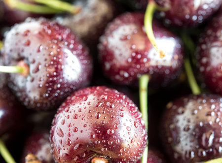 Pile of cherries friut background texture, macro shot