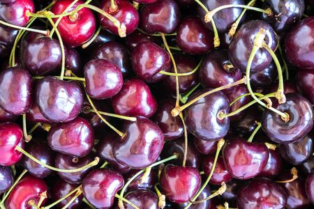 Pile of cherries fresh fruit background texture.の写真素材