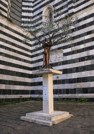 Wonderful decoration in the central square of the city of volterra in italyの写真素材