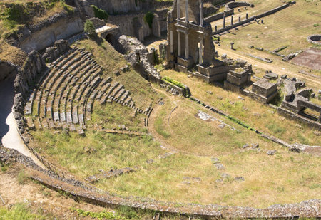Antique Roman Amphitheater in Volterra, Tuscany-Italyの写真素材