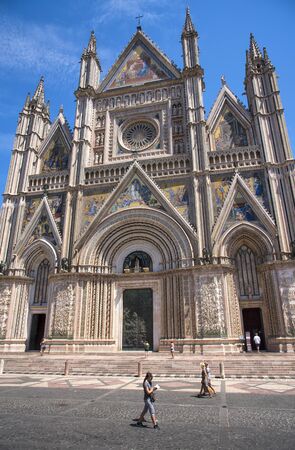 ORVIETO, ITALY - JULY 2017- Orvieto Cathedral (Duomo di Orvieto, Cathedral of Santa Maria Assunta). Sunny day.のeditorial素材