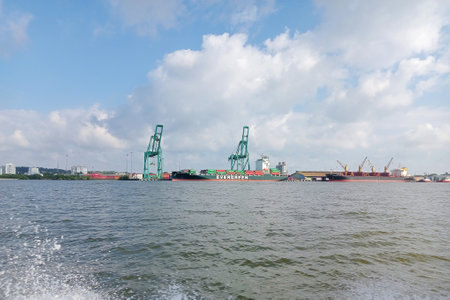 Container terminal in Rotterdam, Netherlands. Rotterdam is the second largest city in the Netherlands.の写真素材