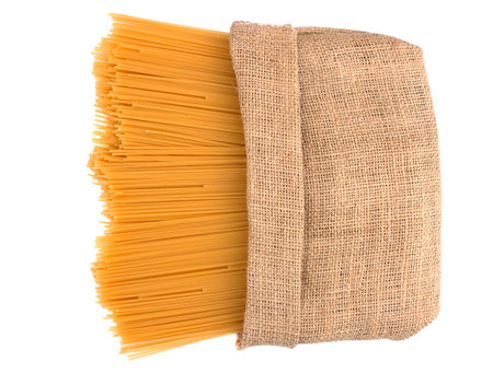 italian spaghetti to sack isolated on white backgroundの写真素材