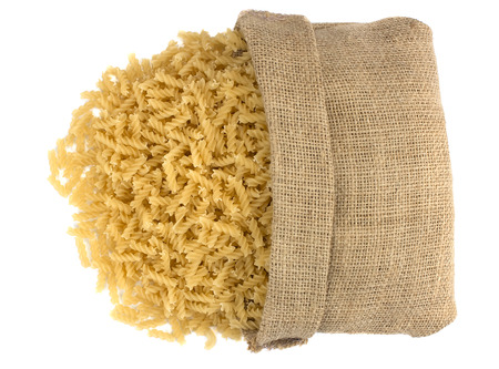 italian pasta to sack isolated on white backgroundの写真素材