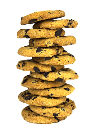 Chocolate chip cookies isolated on white backgroundの写真素材