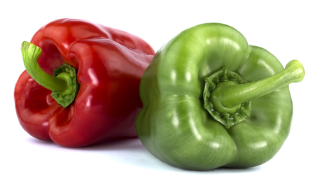 Sweet red  green color bell pepper isolated on white backgroundの写真素材