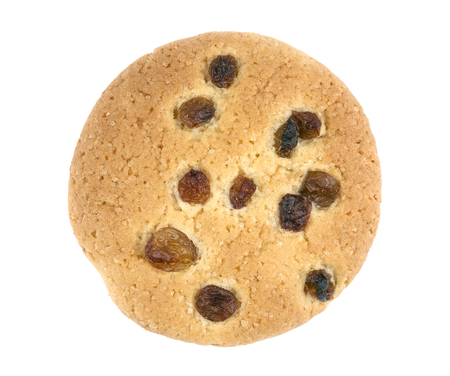 Fresh homemade cookies with raisin on white backgroundの写真素材