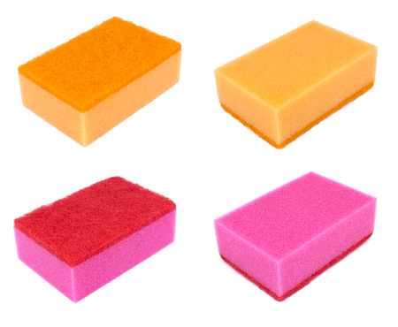 Sponges for dishwashing isolated on a white backgroundの写真素材