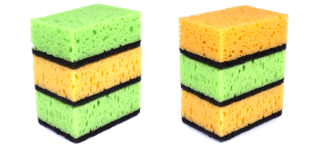 Sponges for dishwashing isolated on a white backgroundの写真素材