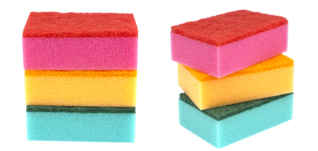 Sponges for dishwashing isolated on a white backgroundの写真素材