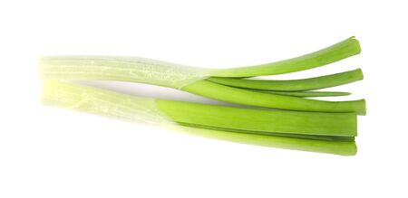 Chopped chives, fresh cut green onions isolated on white backgroundの写真素材