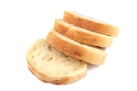 french baguette slices, isolated on white background, delicious, natural