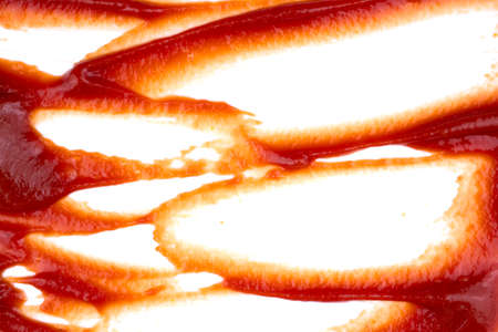 Ketchup splashes, group of objects. Arrangement of red ketchup or tomato sauce, isolated white background.の写真素材