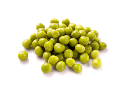 Green peas, isolated on white background. Pickled peas. Canned green peas.の写真素材