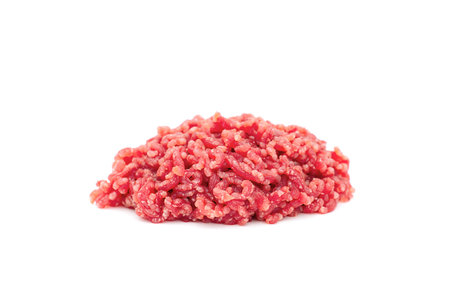 Fresh raw minced meat on white background