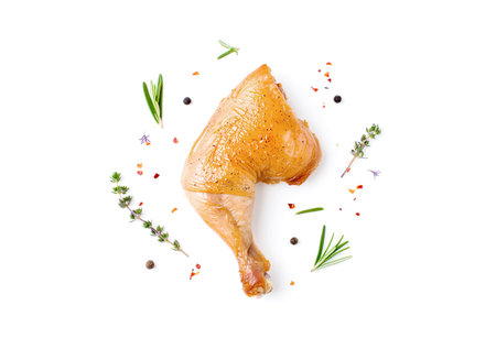Grilled chicken leg on white background.の写真素材