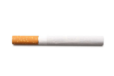 Single cigarette on a white backgroundの写真素材