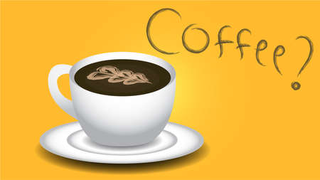 A cup of hot coffee with heart shaped creamer.のイラスト素材