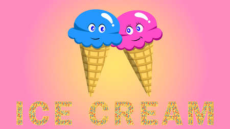 A couple of cartoon ice cream.のイラスト素材