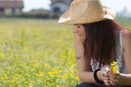 Girl brunette in springの写真素材