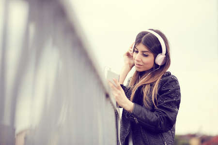 Woman listening to musicの写真素材
