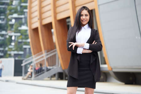 Close up portrait of a professional business woman smiling outdoorの写真素材