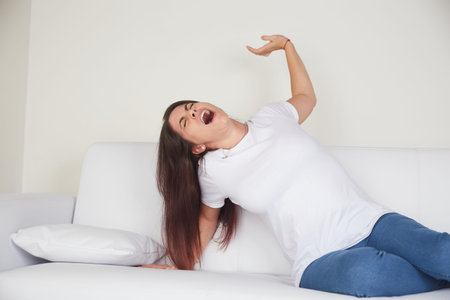 young woman rest on sofa