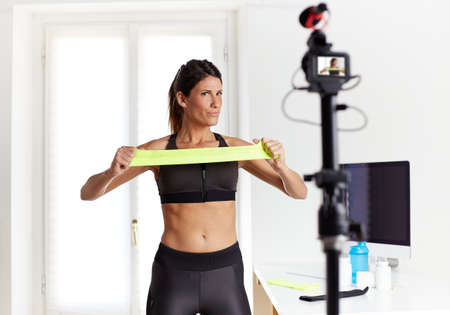 Fit blogger talking about new sleeves - haulの写真素材