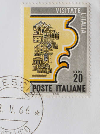 Colorful Vintage Used Postage Stamps from Italyの写真素材