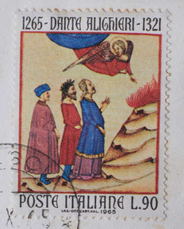 Colorful Vintage Used Postage Stamps from Italyの写真素材