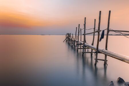 view of the gebang baro beach, the province of west java indonesia in the morningの写真素材