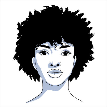 Vector portrait of beautiful african american woman in black and white. Gentle silhouette, fashion illustrationのイラスト素材
