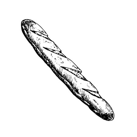 Vector graphic illustration of baguette . Black and white sketch on a white background. Suitable for logo, bakery design, wrapping paperのイラスト素材