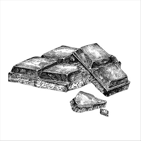 Chocolate bar graphic vector illustration, hand drawn sketch. Food illustration. Engraving for food packaging designのイラスト素材