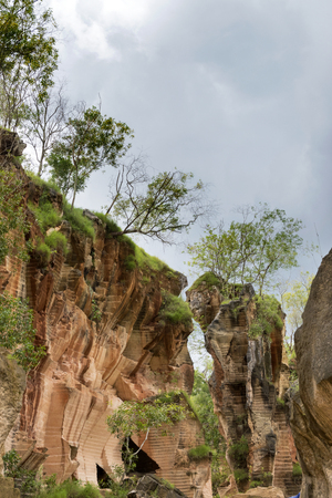 Rock formations in limestone hill Arosbaya, Madura Island, Indonesiaの写真素材