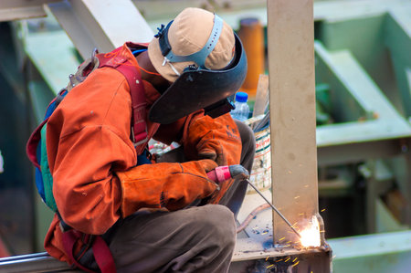 Welding work on iron construction projects