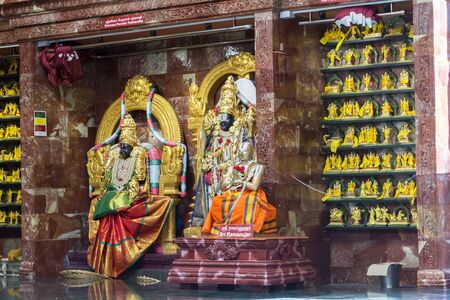 Hindu gods and goddess statues in Sri Krishnan Templeの写真素材