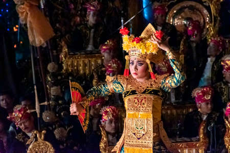 Denpasar / Indonesia - July 10, 2015: Balinese Legong dancers at the annual Bali Arts Week event which can be watched free of charge for everyone.のeditorial素材