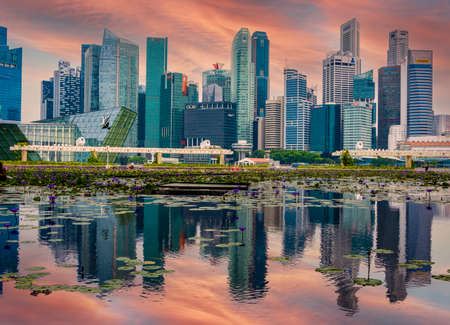 Singapore business district panorama over Marina Bayのeditorial素材