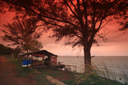 red sky views on the beach in the afternoon
