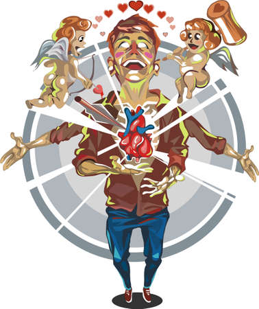 euphoria in love with a young guy surrounded by cupidsのイラスト素材