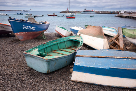 Fishing boats on the beach in the port of the village of Playa B
